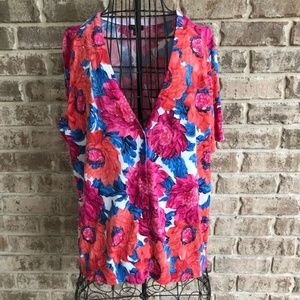 Talbots Woman Petites 1X Short Sleeve Floral Sweater